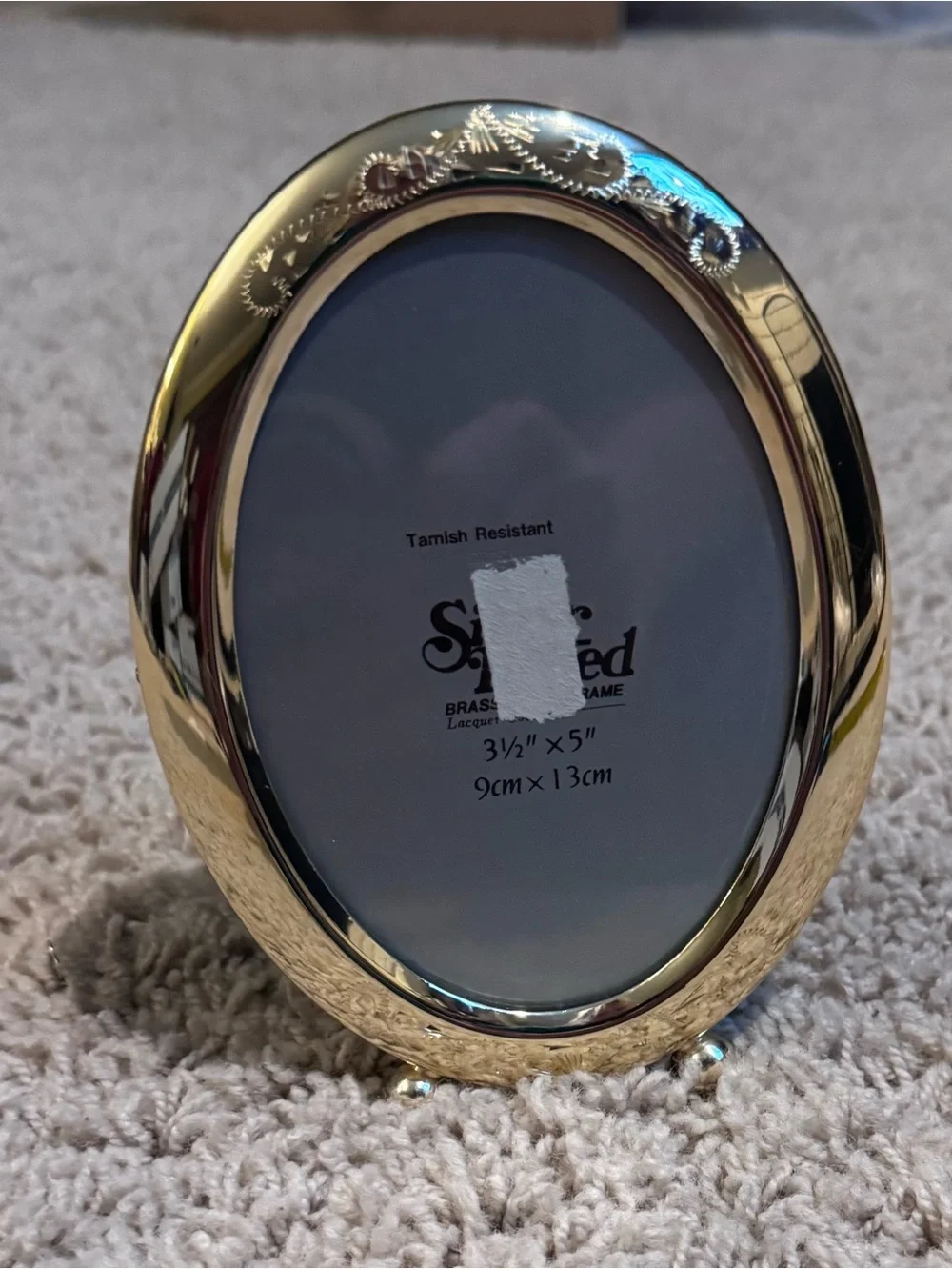 Vtg Silver Plated Brass Oval Photo Frame, Floral Engraved, Easel Back 3.5x5